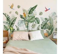 SanKristo Greenery Tropical Leaf Parrot Wall Sticker, Self Adhesive Realistic Jungle Palm Birds Flower Decals Plant Wall Murals, Bedroom Living Room Office Sofa TV Background Wall Decor
