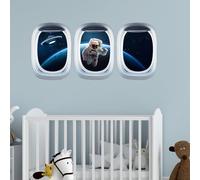 SanKristo Space Glow in The Dark Blue Light Wall Stickers 3PCS, Self Adhesive Realistic 3D Window View Realistic Universe Space Planets Wallpaper, for Kids Bedroom Floor Ceiling Wall Decor, 30 X 21CM