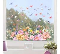 SanKristo Spring Summer Flower Butterfly Double Sided Window Stickers Reusable Static Cling Window Decals Large Size Garden Wildfloral Decoration Anti-Collision for Glass, Styles Two, 30 * 60