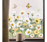 SanKristo Spring Summer Yellow Daisy Butterfly Double Sided Window Stickers Reusable Static Cling Window Decoration Large Size Garden Wildfloral Decals Anti-Collision for Glass, 30 * 40