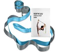 SANKUU Yoga Straps Stretching Strap with 12 Loops Workout Poster, Straps for Stretching Physical Therapy Equipment Long Stretch Out Bands for Exercise, Pilates and Gymnastics for Women Men (Blue)