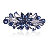 Sankuwen Flower Luxury Jewelry Design Hairpin Rhinestone Hair Barrette Clip,Also Perfect Mother's Day Gifts for Mom(Dark Blue)