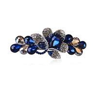 Sankuwen Flower Luxury Jewelry Design Hairpin Rhinestone Hair Barrette Clip(Style C,Deep Blue)