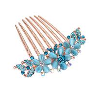 Sankuwen Women Rhinestone Inlaid Flower Hair Comb Hairpin Barrette Accessory (Style-C,Blue)