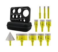 SANLEETEK Diamond Core Drill Bits Set - 11pcs 6/8/10/20/25/28/32/35/45/65mm+50mm Beveling Chamfer Bit Serrated Hole Saw Kit with Triangle Shank for Ceramic Tile Porcelain Marble Granite