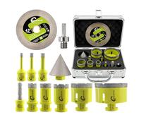 SANLEETEK Tile Hole Saw Kit - Diamond Core Drill Bits Set 11pcs(6/8/10/20/25/35/50/68+10mm Finger Bit+50mm Chamfer Bit+115mm Diamond Blade+Adapter) for Porcelain Tile Ceramic Marble M14 Thread