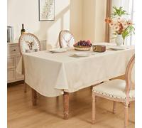 SANLEHAUSE Oval Table Cloth 155 x 400 cm, 61 x 157 Inch, Beige Tablecloth Linen, Texture, Large Table Cloth Hollow Design, Hand Punched, for Kitchen, Office, Table Decoration