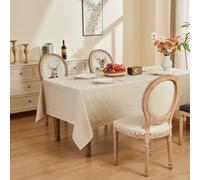 SANLEHAUSE Rectangle Table Cloth 155 x 400 cm, 61 x 157 Inch, Beige Tablecloth Linen, Texture, Large Table Cloth Hollow Design, Hand Punched, for Kitchen, Office, Table Decoration