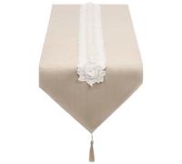 SANLEHAUSE Table Runner Beige 40 x 220 cm Linen,Embroidered Tassel Tablerunner, Plain, Elegant, Easy-care Table runner for Dining Table, Coffee Table, Restaurant, Decoration
