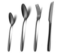 SANLI Black Cutlery Sets for 6 People,24 Pieces Beautifully Stainless Steel Titanium Gold Knife Fork Spoon Sets.