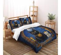 SanLiLLohKi Black Cat Tarot Bedding Set Theme Bedspread Magic MoonAnimals Duvet Cover Set Chic Breathable Comforter Cover Universal for All Seasons with Pillow Double（200x200cm）