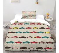 SanLiLLohKi Cars Stripes Bedding Set 3D Digital Printing Racing Land Vehicles Duvet Cover Set Microfiber Quilt Cover 2 Pieces for Boys & Girls with Pillowcase Single（135x200cm）