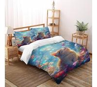SanLiLLohKi Cat Flowers Bedding Set 3D Design Animal Theme Duvet Cover Set Chic Breathable Quilt Cover 3 Pieces Universal for All Seasons Pillowcase Double(200x200cm)