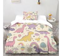 SanLiLLohKi Dinosaur Rainbow Bedding Set 3D Design Fun PrehistoricNature Duvet Cover Set 2 Pieces Chic Breathable Comforter Cover Universal for All Seasons with Pillowcase Single（135x200cm）