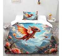 SanLiLLohKi Dragon Flower Bedding Set 3D Design Animal Themes Wildlife Duvet Cover Set Chic Breathable Comforter Cover for Boys&Girls with Pillowcase Single（135x200cm）