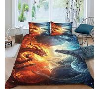 SanLiLLohKi Fire Dragon Ice Bedding Set 3D Design Clash MythicalSkyBeings Duvet Cover Set 3 Pieces Microfiber Quilt Cover Suitable for Family,couple,children with Pillowcase King（220x240cm）