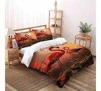 SanLiLLohKi Flamingos Moon Bedding Set 3D Digital Printing Animal Themes Wildlife Duvet Cover Set Chic Breathable Quilt Cover Universal for All Seasons with Pillowcase Super King(260x220cm)