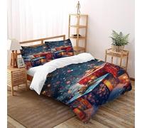 SanLiLLohKi Gifts Lights Bedding Set 3D Design Christmas Themes Duvet Cover Set Microfiber Quilt Cover Universal for All Seasons with Pillowcase Double（200x200cm）