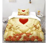 SanLiLLohKi Heart Bedding Set 2 Pieces 3D Digital Printing Aesthetic Mythical Figures Sky Duvet Cover Set Chic Breathable Quilt Cover Girl Woman with Pillowcase Single（135x200cm）