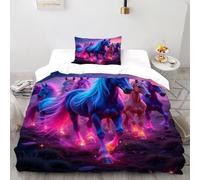 SanLiLLohKi Horses Lights Bedding Set Theme Bedspread Aesthetic Grassland Animals Duvet Cover Set Microfiber Comforter Cover Universal for All Seasons with Pillowcase Single（135x200cm）