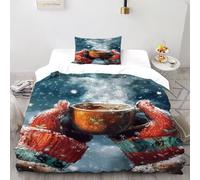SanLiLLohKi Hot Drink Gloves Bedding Set Digital Printe Christmas Themes Duvet Cover Set Microfiber Quilt Cover Suitable for Family,couple,children with Pillow Single（135x200cm）