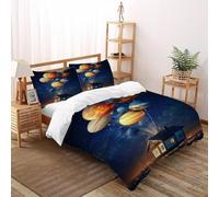 SanLiLLohKi House Planets Bedding Set 3D Design Stellar Themes Duvet Cover Set Microfiber Quilt Cover Suitable for Family,couple,children with Pillow Super King（260x220cm）