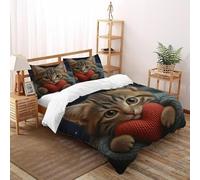 SanLiLLohKi Kitten Heart Bedding Set 3D Design Cute Domestic Animal Duvet Cover Set Microfiber Quilt Cover Universal for All Seasons with Pillowcase Super King（260x220cm）