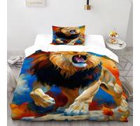 SanLiLLohKi Lion Colorful Bedding Set 3D Design Animal Theme Wildlife Duvet Cover Set Chic Breathable Comforter Cover for Boys&Girls with Pillowcase Single（135x200cm）