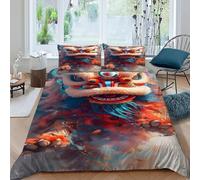 SanLiLLohKi Lion Dance Bedding Set Digital Printe Animal Theme Duvet Cover Set 3 Pieces Chic Breathable Quilt Cover Universal for All Seasons with Pillowcase King（220x240cm）