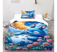 SanLiLLohKi Moon Rabbit Bedding Set Theme Bedspread Animal Themes Wildlife Duvet Cover Set Chic Breathable Comforter Cover Universal for All Seasons with Pillow Single（135x200cm）