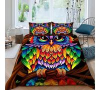 SanLiLLohKi Painted Owl Bedding Set 3D Design Animal Theme Wildlife Duvet Cover Set Chic Breathable Quilt Cover Suitable for Family, Couple, Children with Pillow King(220x240cm)