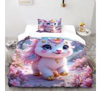 SanLiLLohKi Pink Pegasus Bedding Set 3D Design Animal Themes Wildlife Duvet Cover Set Microfiber Quilt Cover Suitable for Family,couple,children with Pillow Single（135x200cm）