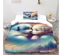 SanLiLLohKi Puppies Fantasy Bedding Set 3D Digital Printing Animal Theme Duvet Cover Set Microfiber Quilt Cover 2 Pieces for Boys & Girls with Pillowcase Single（135x200cm）