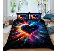 SanLiLLohKi Red And Blue Heart Bedding Set 3D Design Gothic Themes Duvet Cover Set Microfiber Quilt Cover Suitable for Family,couple,children Pillowcase King(220x240cm)