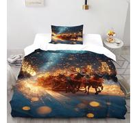 SanLiLLohKi Reindeer Lights Bedding Set Digital Printe Christmas Theme Duvet Cover Set 2 Pieces Chic Breathable Quilt Cover Universal for All Seasons with Pillowcase Single（135x200cm）