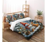 SanLiLLohKi Snowman Rabbit Bedding Set 3D Digital Printing Xmas Forest Animals Duvet Cover Set 3 Pieces Microfiber Quilt Cover Suitable for Family,couple,children with Pillow Double（200x200cm）