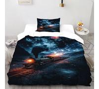 SanLiLLohKi Train Galaxy Bedding Set 3D Digital Printing Gothic Themes Duvet Cover Set Microfiber Comforter Cover Universal for All Seasons Pillowcase Single（135x200cm）