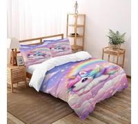 SanLiLLohKi Unicorn Rainbow Bedding Set 3 Pieces Theme Bedspread Animal Themes Wildlife Duvet Cover Set Microfiber Quilt Cover Suitable for Family,couple,children with Pillow Double（200x200cm）