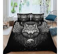 SanLiLLohKi Wolf；Celestial Moon Bedding Set Theme Bedspread Mythic NightSkyAnimal Duvet Cover Set Microfiber Comforter Cover Universal for All Seasons with Pillow King（220x240cm）