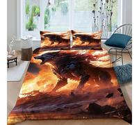 SanLiLLohKi Wolf Fire Bedding Set 3D Digital Printing Animal Theme Wildlife Duvet Cover Set 3 Pieces Chic Breathable Comforter Cover for Boys & Girls with Pillowcase King（220x240cm）