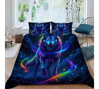 SanLiLLohKi Wolf Neon Light Bedding Set 3D Digital Printing Animal Theme Wildlife Duvet Cover 3 Pieces Set Chic Breathable Quilt Cover Universal for All Seasons with Pillow King（220x240cm）