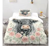 SanLiLLohKi Yak Flowers Bedding Set 2 Pieces Theme Bedspread Aesthetic Pastoral Animal Duvet Cover Set Microfiber Quilt Cover Suitable for Family,couple,children with Pillow Single（135x200cm）