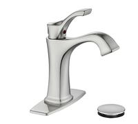 Sanliv Bathroom Sink Faucet Brushed Nickel Lavatory Vanity Faucet Single Handle Bathroom Faucet for Sink 1 or 3 Hole Brass Basin Mixer Tap with Deck Plate and Drain Assembly, Brushed Nickel