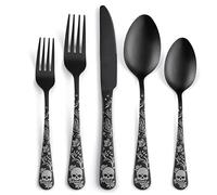SANLUNS 40 Piece Skull Pattern Matte Silverware Set for 8, Black Flatware set Service for 8,Gothic Unique Skull Pattern Design,18/0 Stainless,Satin Finish Cutlery for 8,Dishwasher Safe