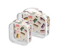 sanluoli 2 Pack clear 90s Retro Memories Tapes large toiletry bag TSA approved waterproof travel makeup bag travel essential, 90s retro memories tapes, 90s retro memories tapes