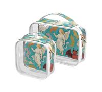 sanluoli 2 Pack clear Art Painting Blue Angel Demon hanging toiletry bags TSA approved reusable makeup bag travel Airport Airline Compliant, Art painting blue angel demon