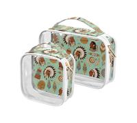 sanluoli 2 Pack clear Art Paintings Vintage Indian Green toiletry bag travel TSA approved multifunctional travel makeup bag shaving essentials, Art paintings vintage Indian green