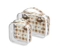 sanluoli 2 Pack clear Brown Plaid Buffalo Cute Cats toiletry bags for TSA approved multifunctional makeup bag travel travel essential, brown plaid buffalo cute cats, brown plaid buffalo cute cats