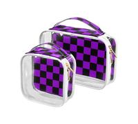 sanluoli 2 Pack clear Buffalo Plaid Check Black Violet toiletry bag men TSA approved reusable bag travel cosmetic travel essential, buffalo plaid check black violet, buffalo plaid check black violet