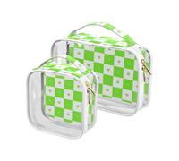 sanluoli 2 Pack clear Buffalo Plaid Check Heart Green mens toiletry bag TSA approved waterproof makeup bag organizer travel essential, buffalo plaid check heart green, buffalo plaid check heart green